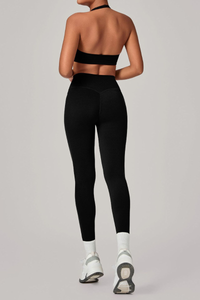 Women's Set:U-neck Halterneck Bra And High-Waist Leggings