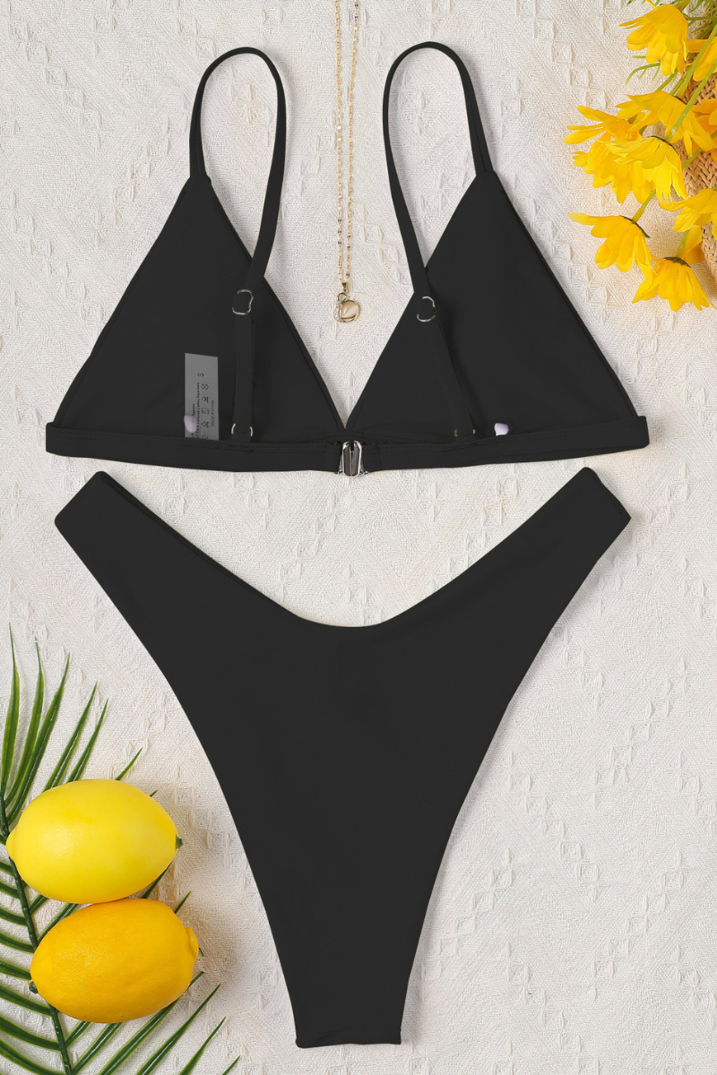 Women's Solid Triangular Cup Backless Sexy Bikini