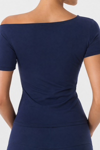 Women's Asymmetric Off‑Shoulder Short Sleeve Sports Top