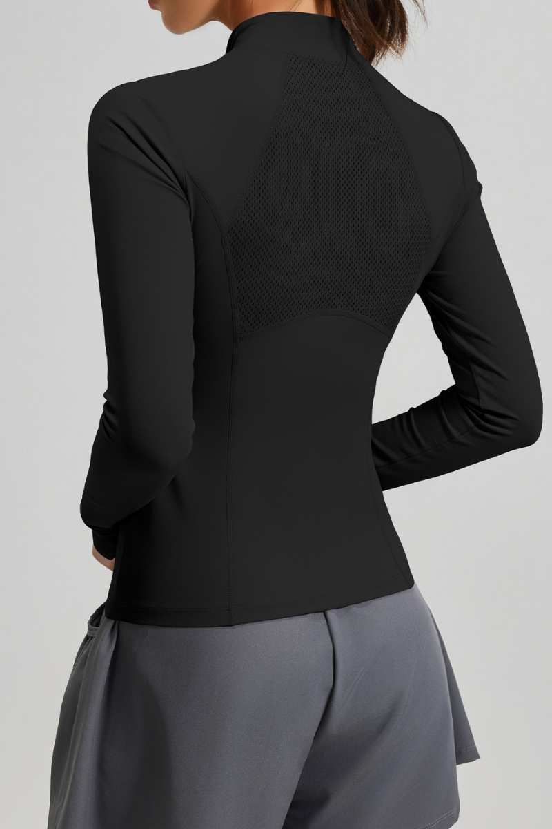 V-shaped mesh long-sleeved top