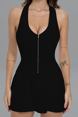 Women's Half Zip Halter Racerback Dress with Built-in Shorts