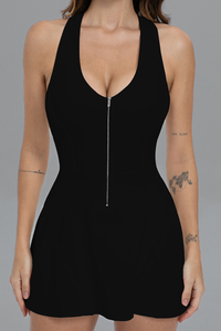 Women's Half Zip Halter Racerback Dress with Built-in Shorts