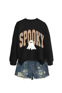 Women's Fall Halloween Plaid Ghost Print Oversize Pullover