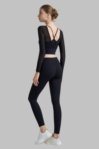 Women's Yoga Sets:Faux Two-Piece Long Sleeve Top And Legging