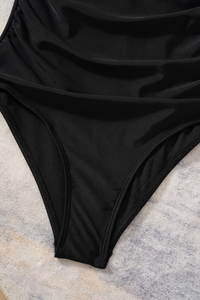 Women's One Shoulder Pleated Cinched Waist Solid Swimsuit