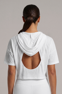 Women’s Hooded Cut Out Cropped Breathable Short-Sleeved Top