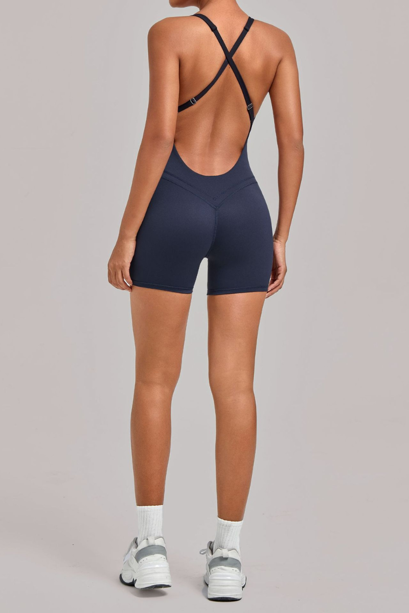 Women's U-neck Cross Back Adjustable Backless Jumpsuit