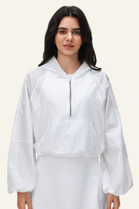 Women's Nylon Half-Zipper Athletic Hooded Sweatshirts