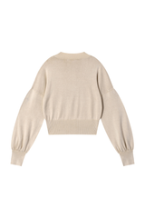Women's Fall 100% Cotton Rib Hem Balloon Sleeves Sweatshirt
