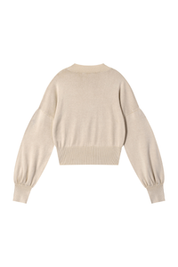 Women's Fall 100% Cotton Rib Hem Balloon Sleeves Sweatshirt