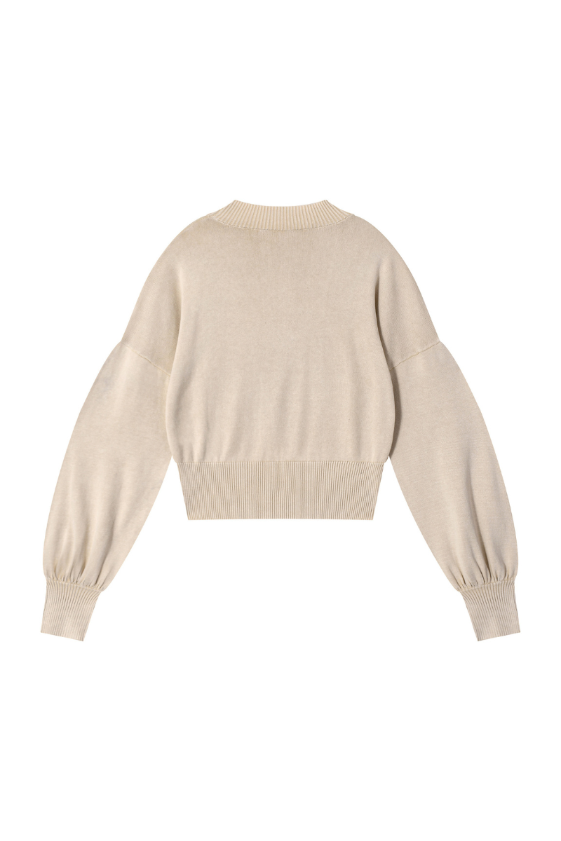Women's Fall 100% Cotton Rib Hem Balloon Sleeves Sweatshirt
