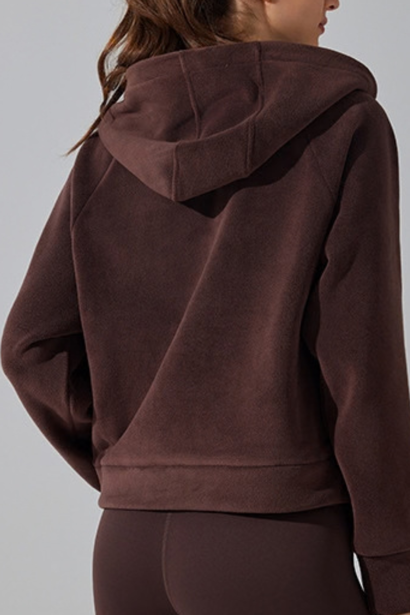 Women's Fall/Winter Fleece Half Zip Cropped Thermal Hoodie