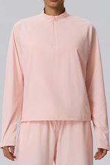 Women's Fall Half-Zip Drawstring Hem Mock Neck Athletic Top