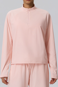 Women's Fall Half-Zip Drawstring Hem Mock Neck Athletic Top