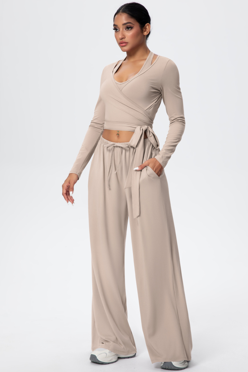 Women’s 3-Piece Set:Halterneck Top & Long Sleeves Top & Pants