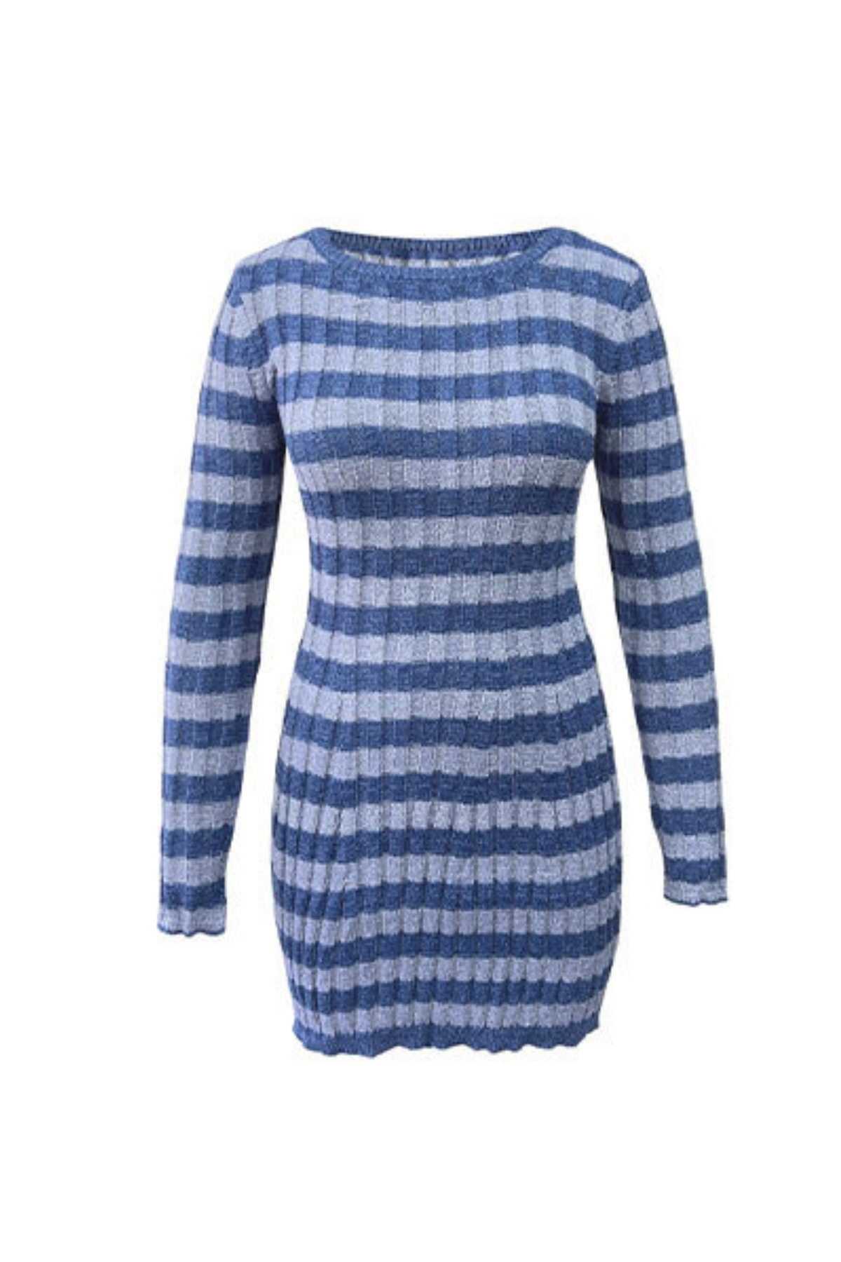 Women's Striped Ribbed Knit  Long Sleeve Bodycon Mini Dress