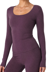 Women’s Wide Scoop Neck Form-Fitting Long Sleeve Pilates Top