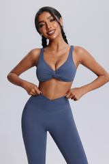 Women's Twisted Sports Bra & Cross-Waist Flare Pants Set