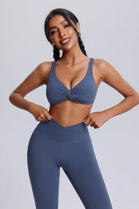 Women's Twisted Sports Bra & Cross-Waist Flare Pants Set