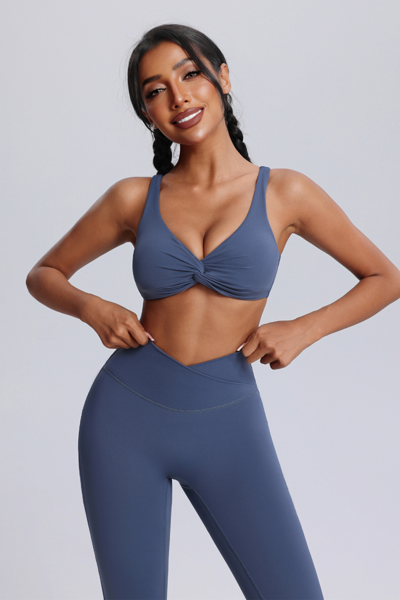 Women's Twisted Sports Bra & Cross-Waist Flare Pants Set