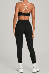 Women's Set:Triangle Cup Color Block Bra & High-Waist Legging