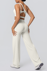 Women' Athletic Set:One Shoulder Bra And Wide Leg Pants