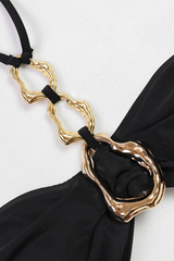 Women's Sexy Metal Button Halter Slit Cover-up Set