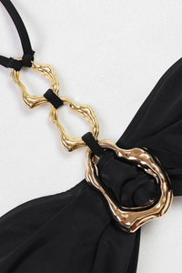 Women's Sexy Metal Button Halter Slit Cover-up Set