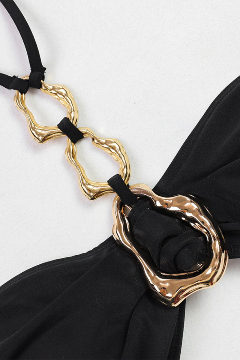 Women's Sexy Metal Button Halter Slit Cover-up Set