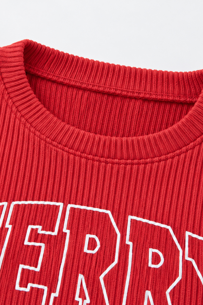 Women's Christmas Sets: MERRY Letter Pullover And Shorts