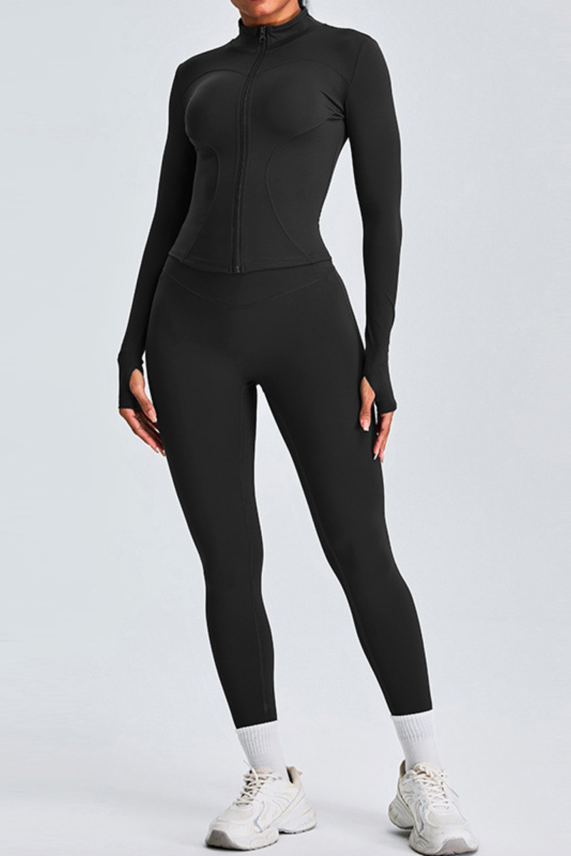 Women's Athletic Set:Stand Collar Jacket And Slim Leggings
