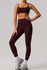 Classic double-strap sports bra and sports leggings 2-piece set