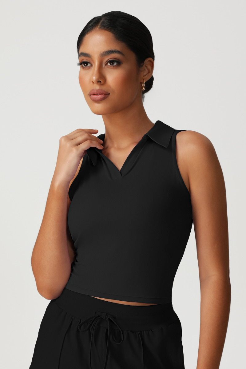 Women's Polo Collar Sleeveless Slim Fit Athletic Tank Top