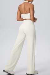 Women's Athletic Set:U-neck Halterneck Bra And Wide Leg Pant