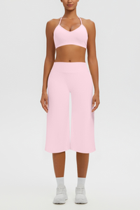 Women's Halter Bra & Wide Leg Yoga Cropped Pants Set