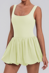 Women's Square Neck Bubble Hem  Inner ShortTennis Mini Dress