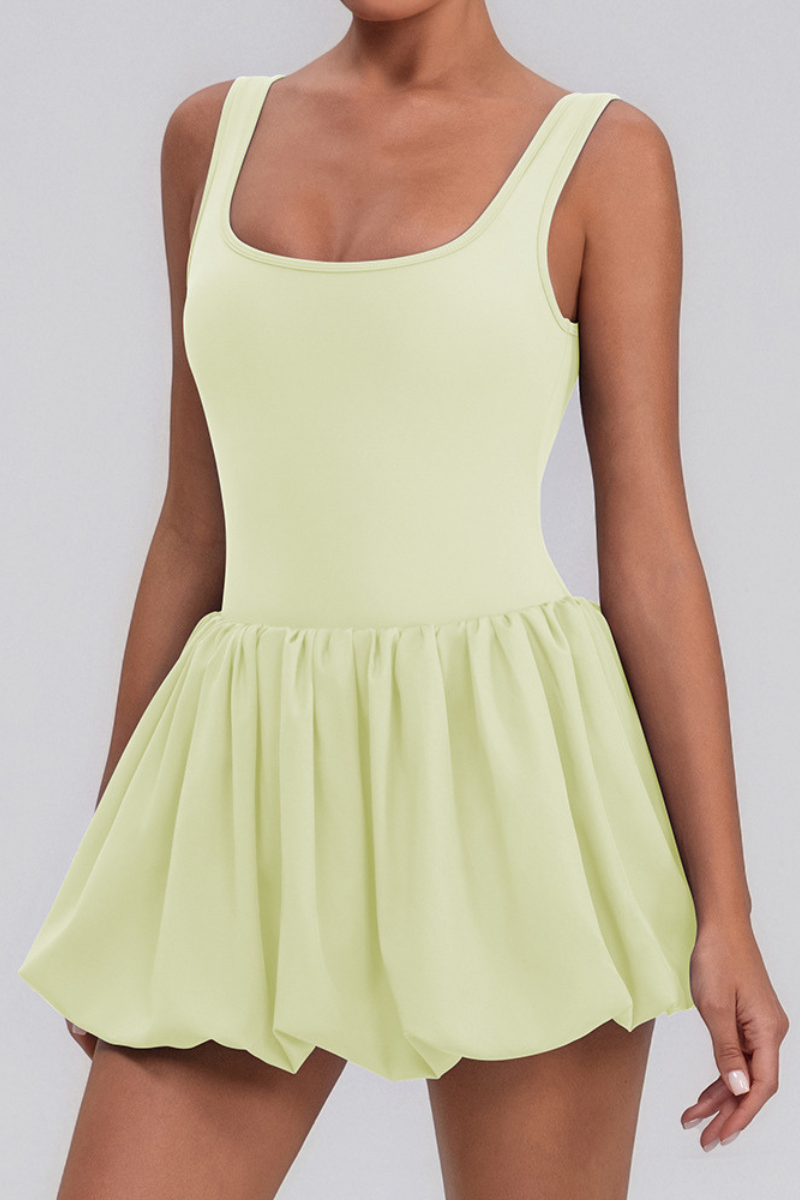Women's Square Neck Bubble Hem  Inner ShortTennis Mini Dress