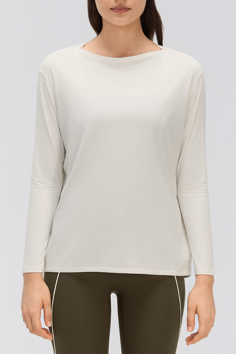 Women's Simple Boat Neck Long Sleeve T Shirt
