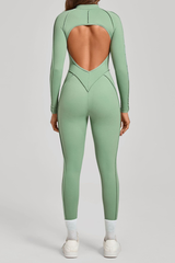 Women's Half-Zip Open Back Jumpsuit with Contoured Seams