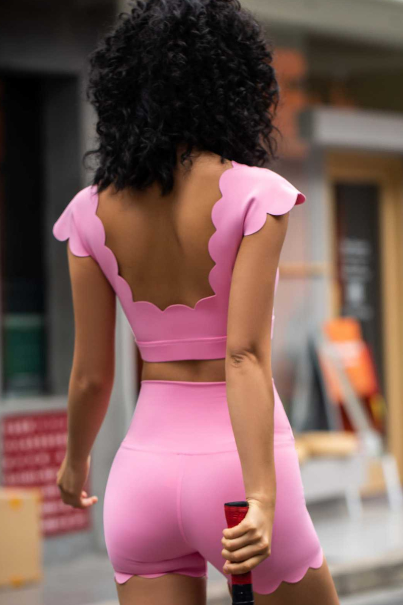 Women's Scalloped Cropped Top And High Rise Short 2Piece Set