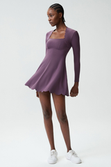 Women's Long Sleeve Wave-Detail Yoga Dress