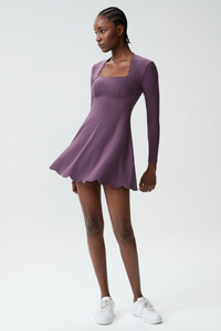 Women's Long Sleeve Wave-Detail Yoga Dress