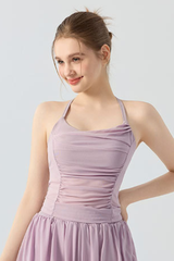 Women's Halter Mesh Ruched Waist Padded Yoga Tank Top