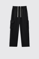 Men's 350g Color Block Stripe Pockets Straight Leg Pants