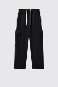 Men's 350g Color Block Stripe Pockets Straight Leg Pants