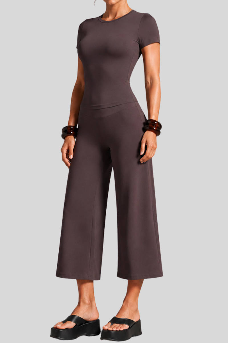 Women's Slim Fit Cropped T-shirt & 7/8 Flared Pant Yoga Set
