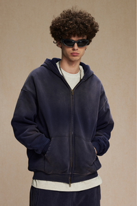 Unisex 360G Heavyweight Washed Distressed Hooded Jacket