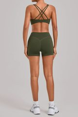 Women's Yoga Set:Cross Back Bra And High-Waist Shorts