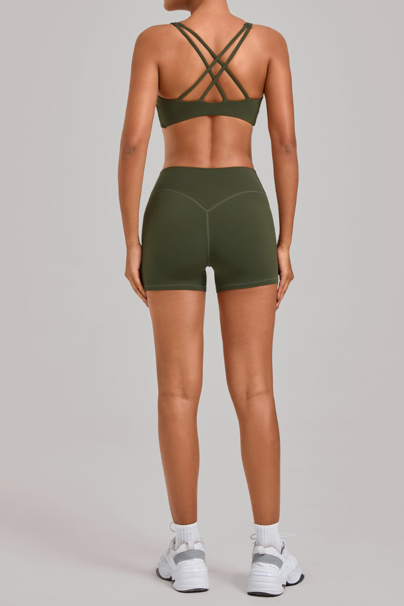 Women's Yoga Set:Cross Back Bra And High-Waist Shorts