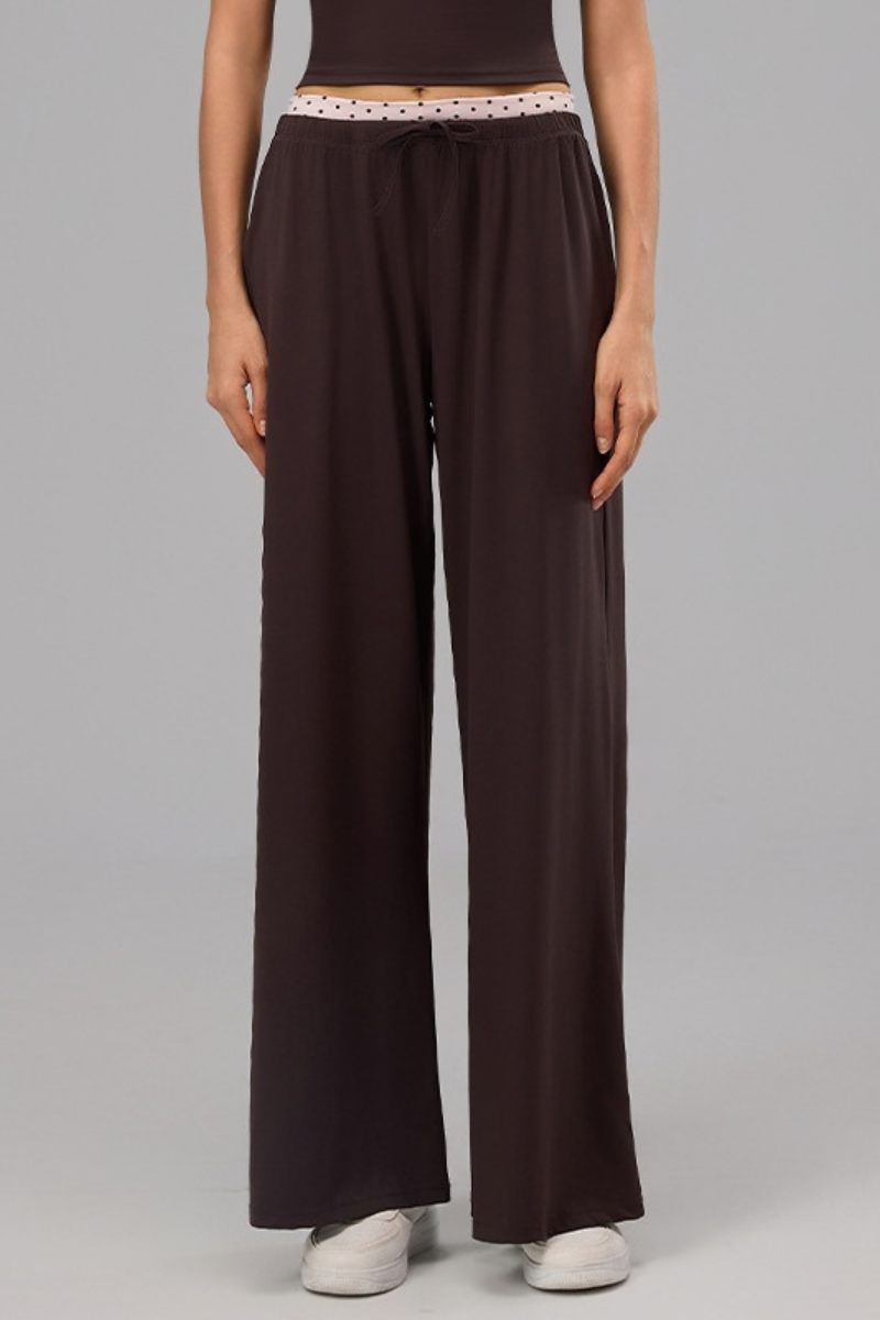 Women's Polka Dot Contrast Waistband Wide Leg Workout Pants